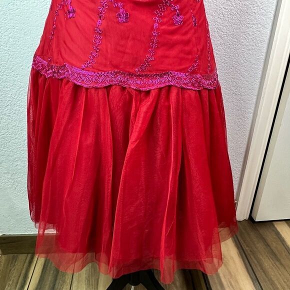 NWT!Pearl of Marchesa Red/Purple Beaded Embroidered Tulle Prom Party Dress Sz 4 - Picture 7 of 15